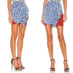 A.L.C. Gellar Skirt Silk Ruffle Leopard Print Blue Red
